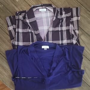 Calvin Klein V-Neck (2)Plaid and Solid Suit Seperate Blouses